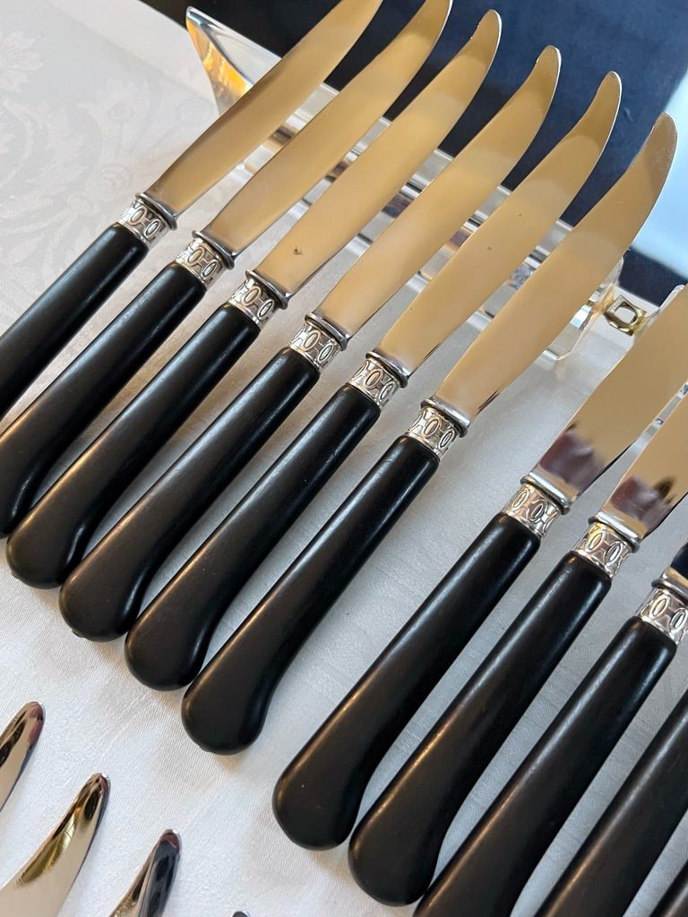 Service Box 12 Table Knives And 12 Desserts - Ebony Silver Metal -photo-4