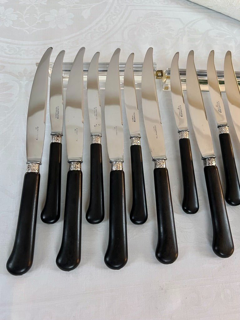 Service Box 12 Table Knives And 12 Desserts - Ebony Silver Metal -photo-5