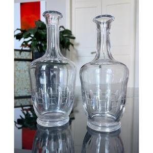 Pair Of Glass Carafes - Art Deco Style Table Glassware