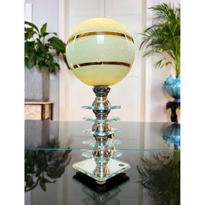 Art Deco Lamp - Mirror - Chrome - Glass Plates - Granite Globe