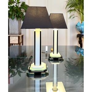 Modernist Art Deco Lamps In Opaline 