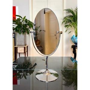 Double-sided Table Mirror - Chromed Metal Tulip Foot - Graeter Vitra - Vintage