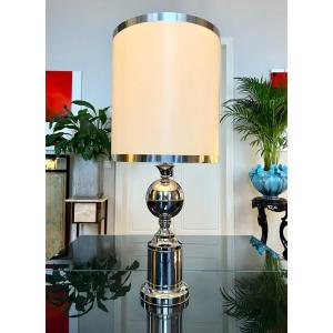 Chromed Metal Living Room Lamp - Space Age - Vintage Lighting 