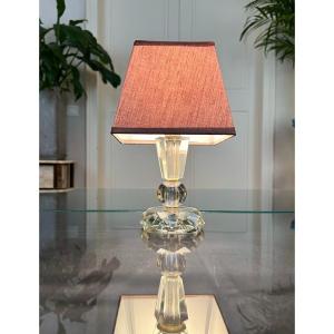 Art Deco Table Lamp - Crystal Base - Textile Lampshade