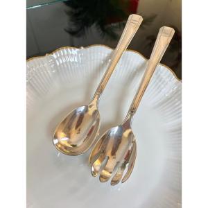 Art Deco Silver Plated Serving Spoons - Salad Servers