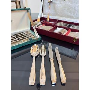 Alfenide Metal Cutlery - Christofle Art Deco Cutlery Set - White Metal