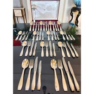 Alfenide Metal Cutlery - Christofle Art Deco Cutlery Set - White Metal