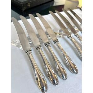 Box Of 12 Solid Silver Filled Table Knives 