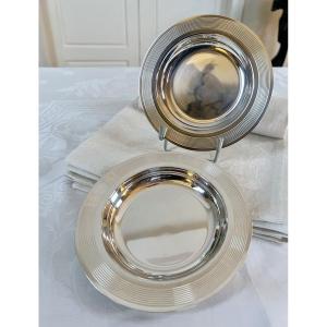 2 Silver Metal Bottle Coasters - Christofle - Art Deco