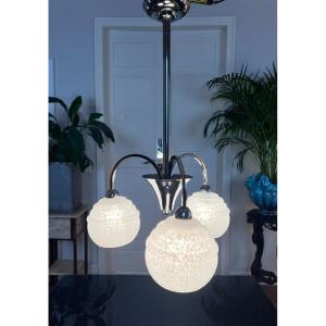 Chrome Metal Chandelier Globes Clichy - Vintage Lighting