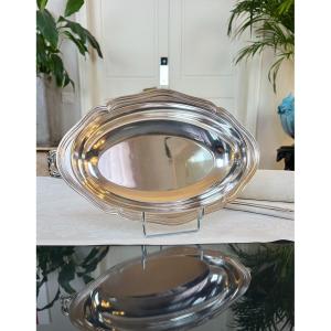 Vegetable Dish Serving Platter Silver Metal - Vintage Shaped Piece