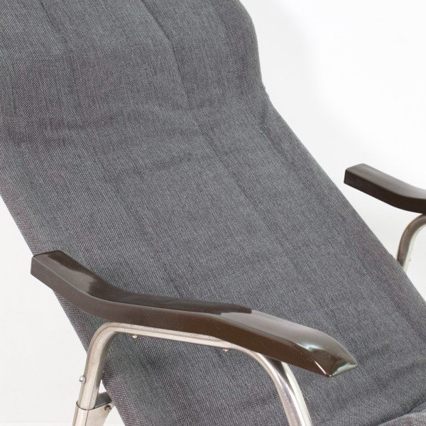 Rocking Chair By Takeshi Nii In Aluminum, Wood, Skai And Gray Fabric, Japan 1950-photo-5