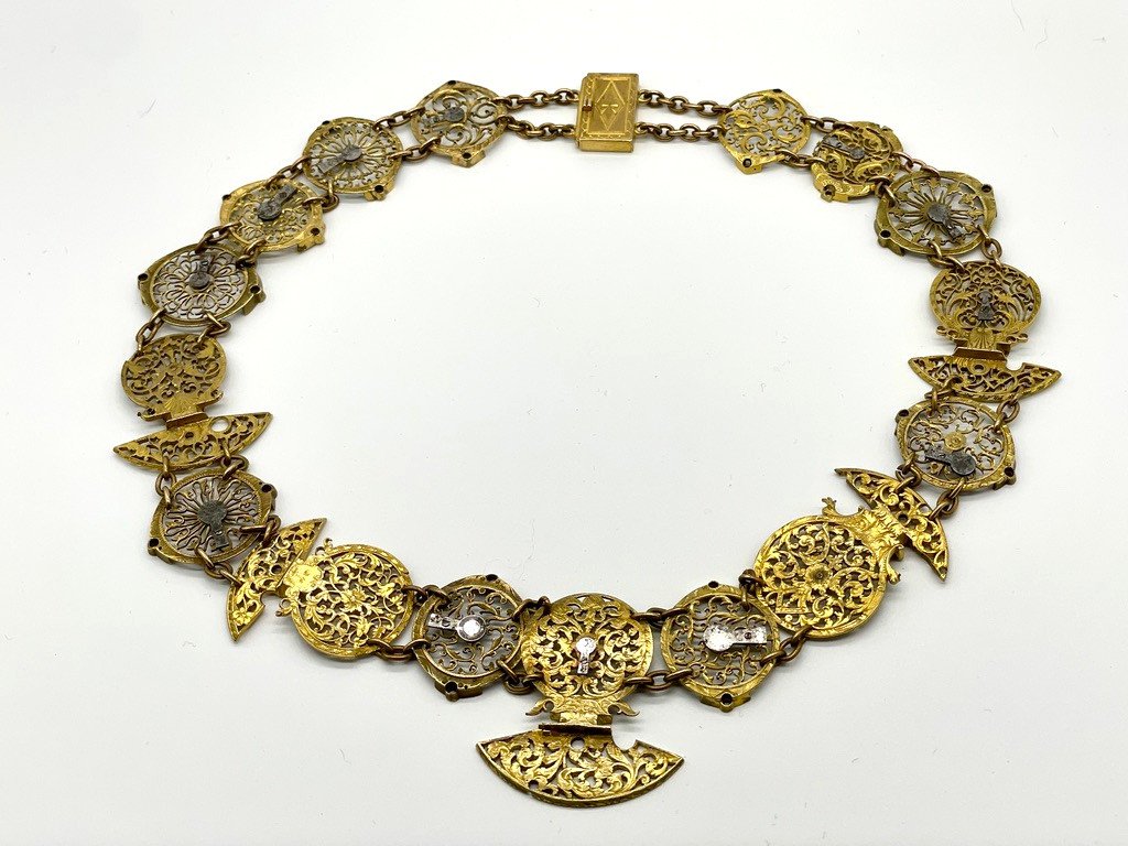 Old Necklace Made Of 16 Old 18th Century Watch Roosters-photo-2