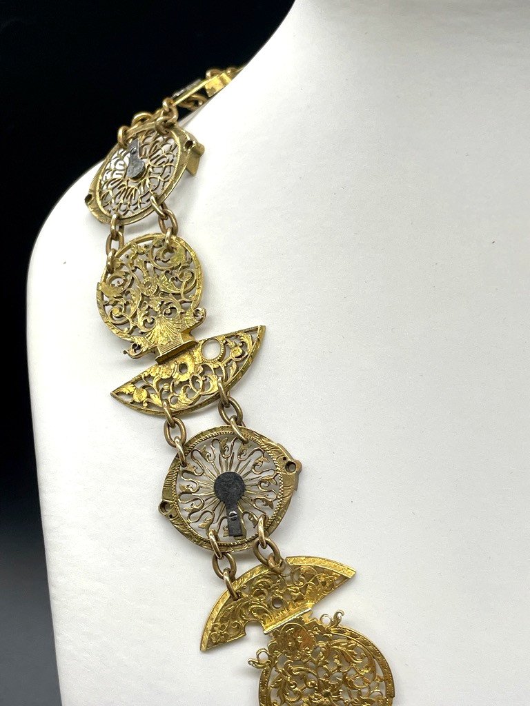 Old Necklace Made Of 16 Old 18th Century Watch Roosters-photo-2