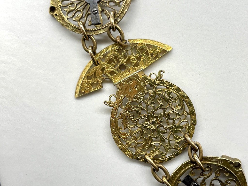 Old Necklace Made Of 16 Old 18th Century Watch Roosters-photo-3