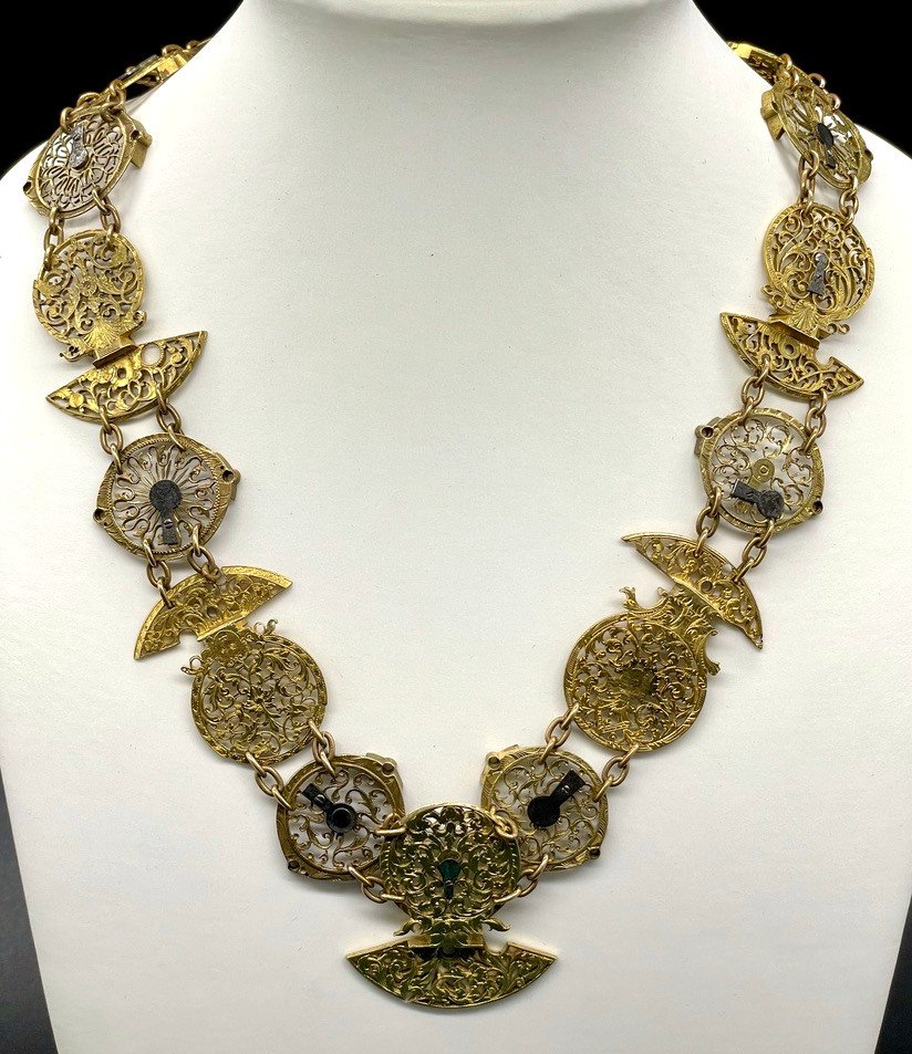 Old Necklace Made Of 16 Old 18th Century Watch Roosters
