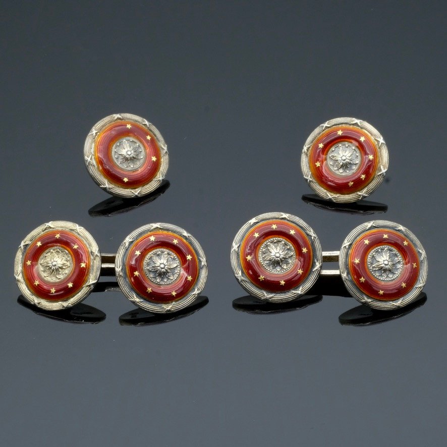 Theodor Fahrner Button Set In Vermeil And Enamel Late 19th Century-photo-2