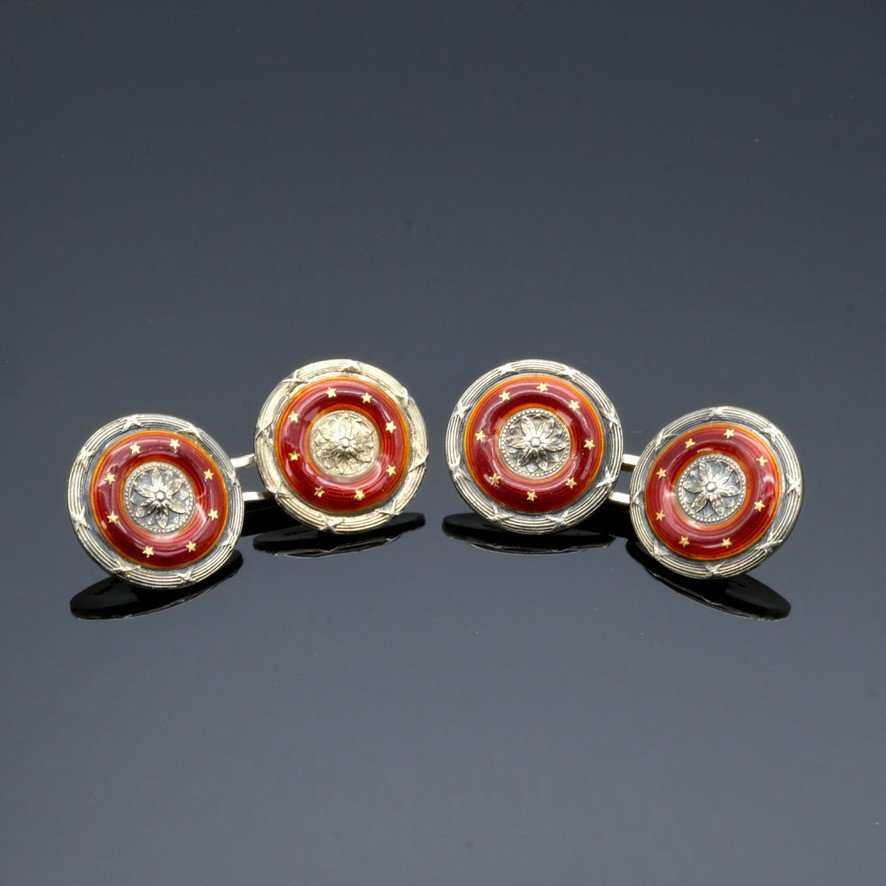 Theodor Fahrner Button Set In Vermeil And Enamel Late 19th Century-photo-3