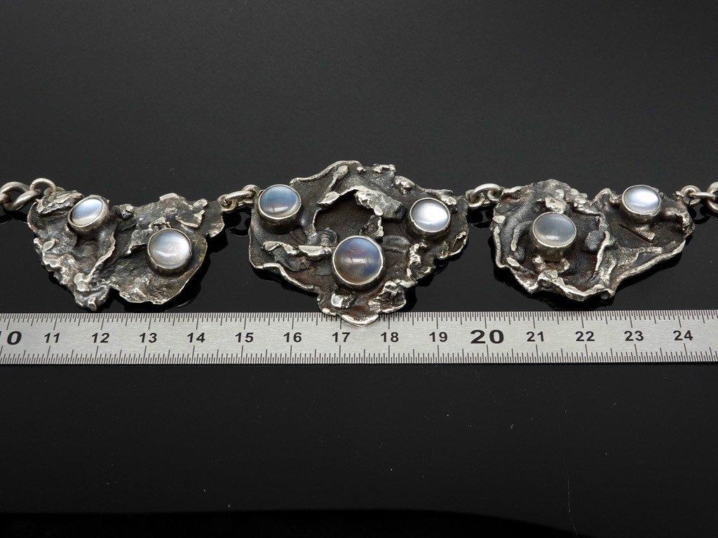 Brutalist Necklace Mid-20th Century Silver And Moonstone-photo-6