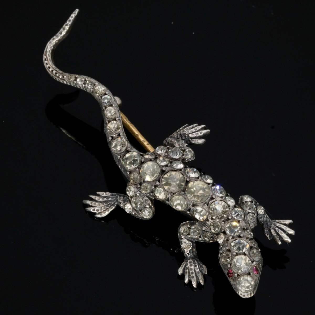 Victorian Lizard Brooch Late 19th 900 Silver And Rhinestones-photo-3