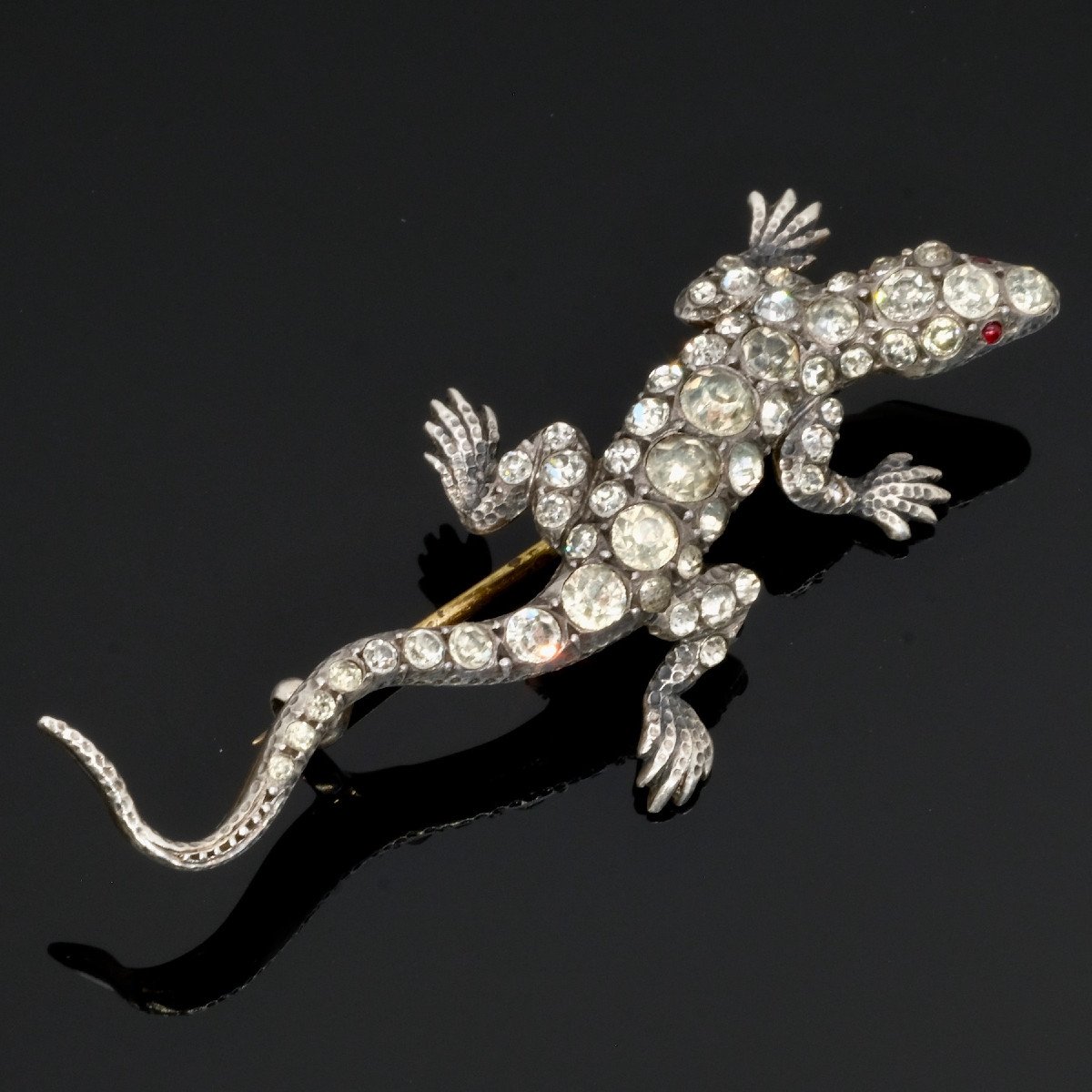 Victorian Lizard Brooch Late 19th 900 Silver And Rhinestones-photo-4