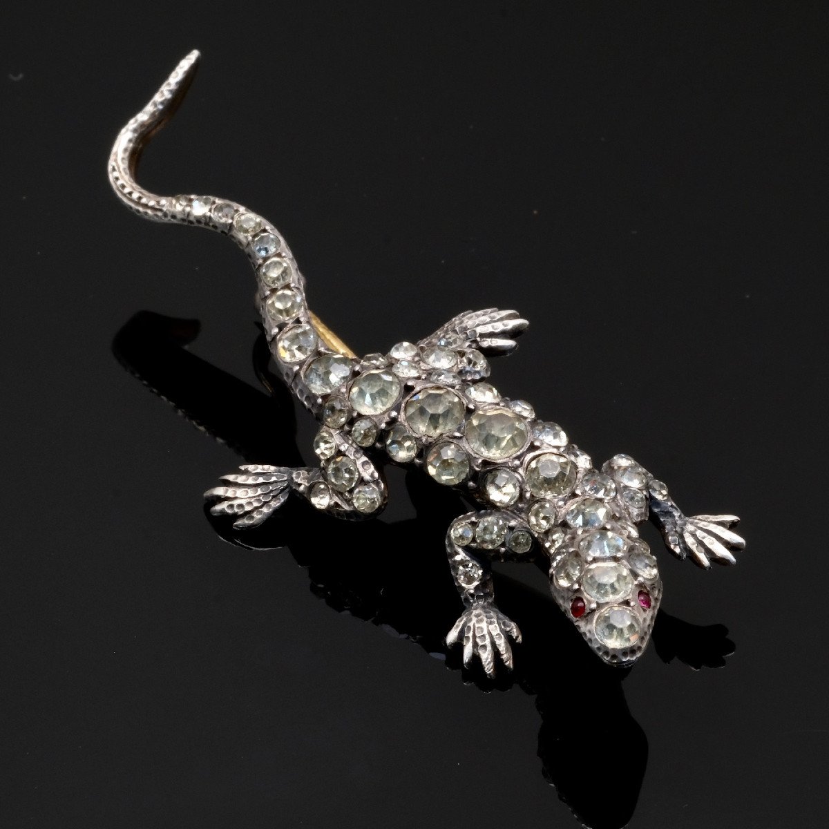 Victorian Lizard Brooch Late 19th 900 Silver And Rhinestones-photo-1