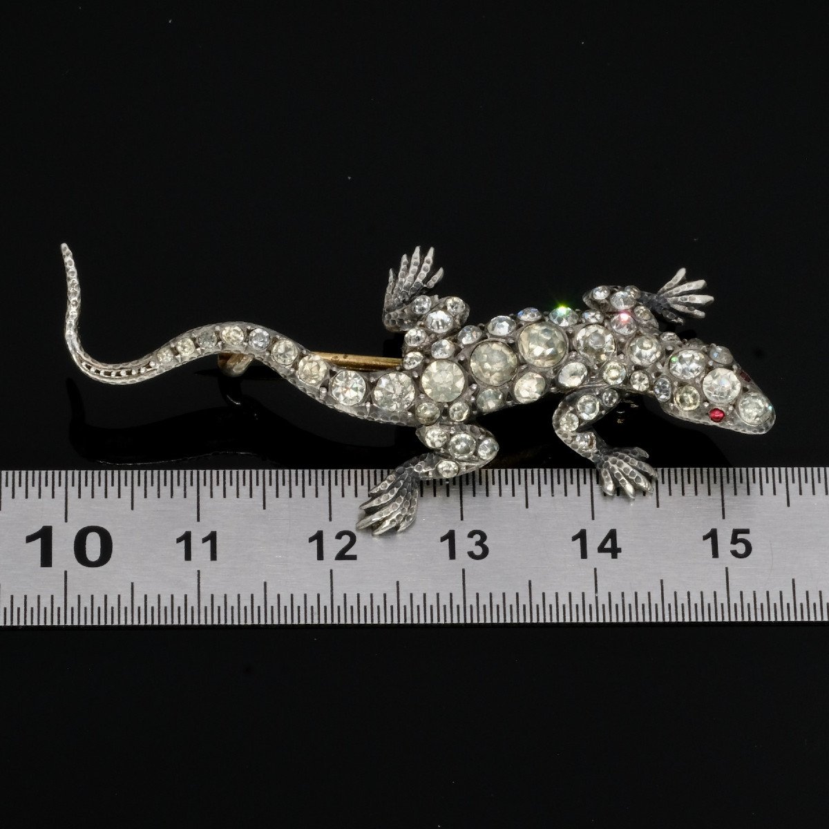 Victorian Lizard Brooch Late 19th 900 Silver And Rhinestones-photo-4