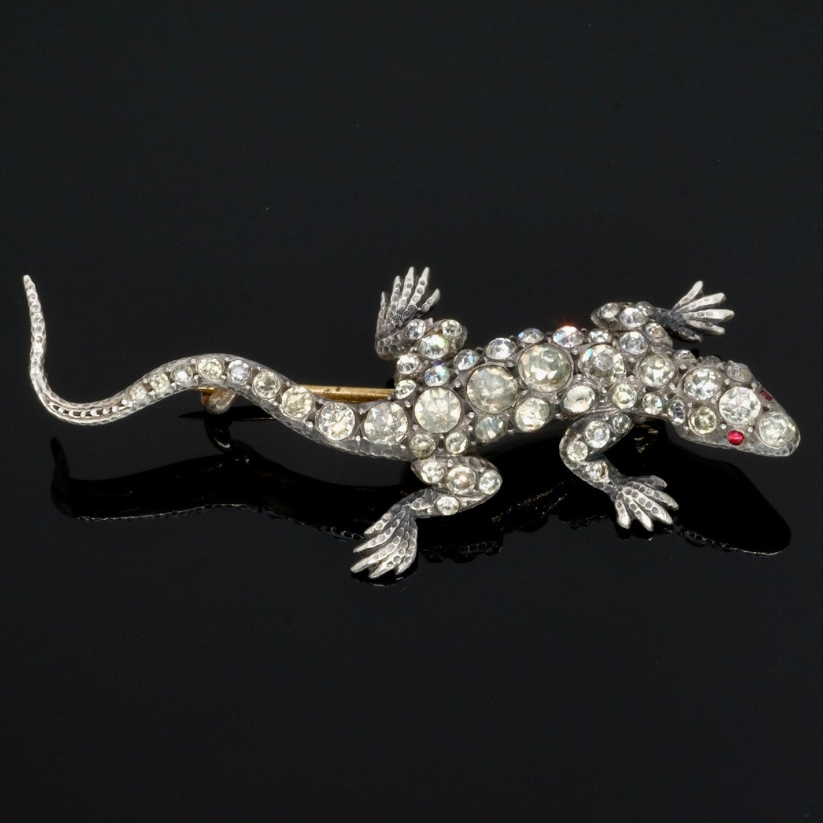 Victorian Lizard Brooch Late 19th 900 Silver And Rhinestones