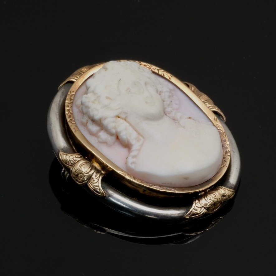 Woman In Ecstasy Cameo Brooch, Silver And Gold Napoleon III-photo-4