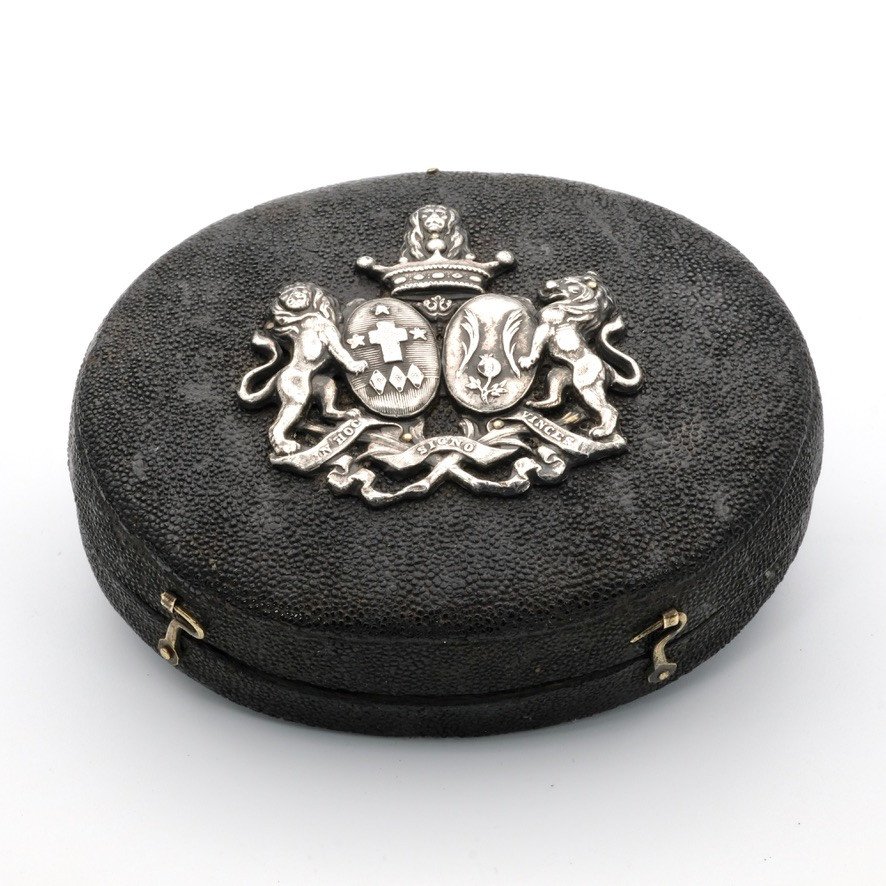 Black Chagrin Box, Silver Coat Of Arms, Late 18th Century-photo-4