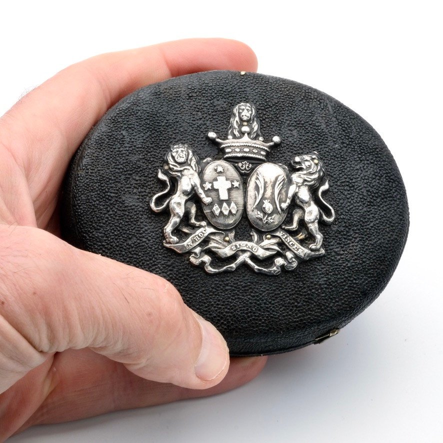 Black Chagrin Box, Silver Coat Of Arms, Late 18th Century-photo-4