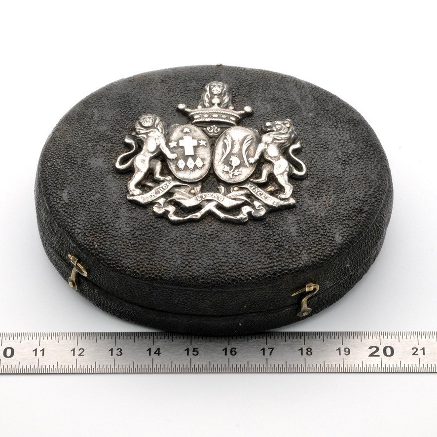 Black Chagrin Box, Silver Coat Of Arms, Late 18th Century-photo-5