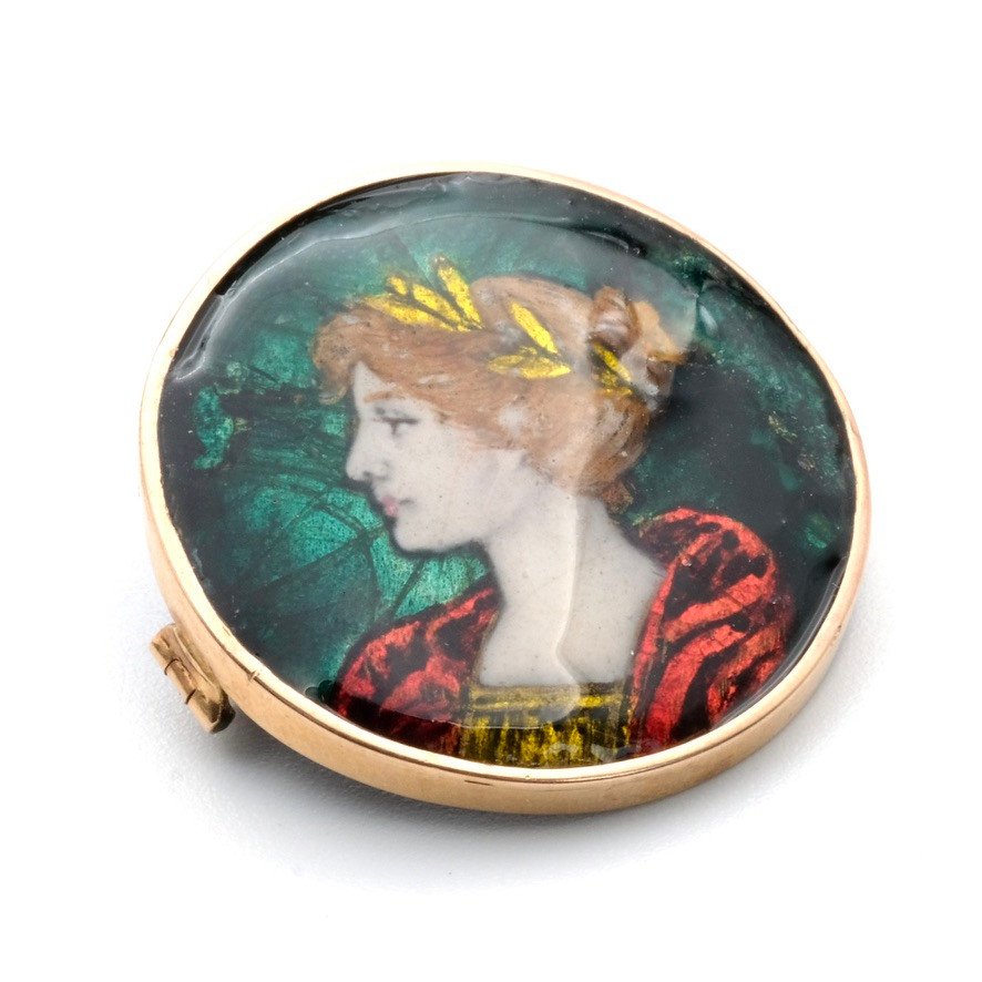 Art Nouveau Gold Brooch For Women In Enamel Signed P. Bonnaud 1902-photo-3