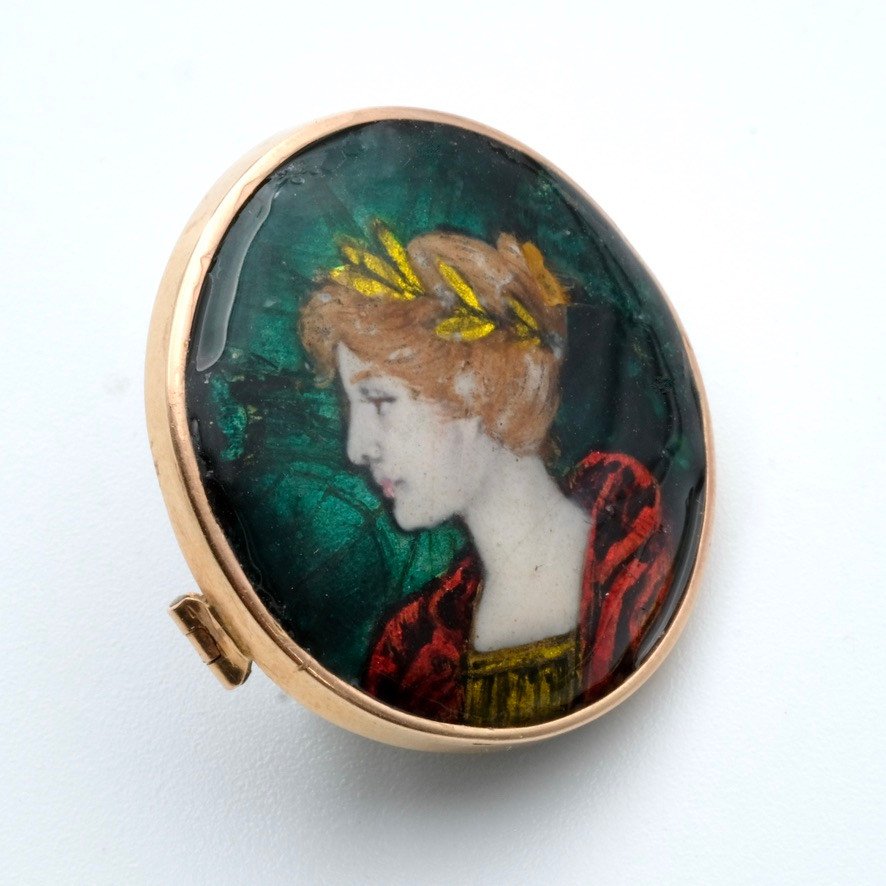 Art Nouveau Gold Brooch For Women In Enamel Signed P. Bonnaud 1902-photo-4