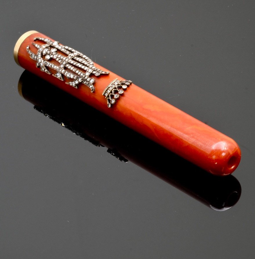 Amber Gold And Diamond Cigar Holder, 19th Century-photo-3