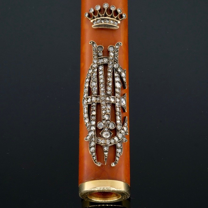 Amber Gold And Diamond Cigar Holder, 19th Century-photo-4