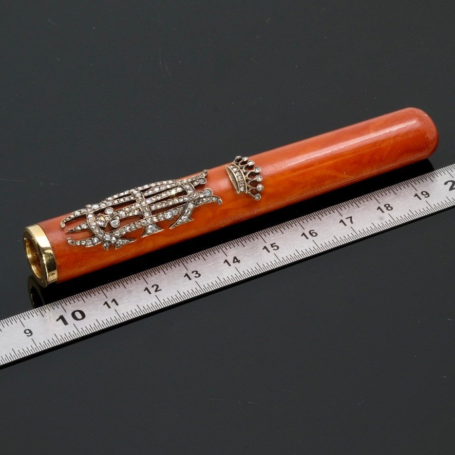 Amber Gold And Diamond Cigar Holder, 19th Century-photo-3