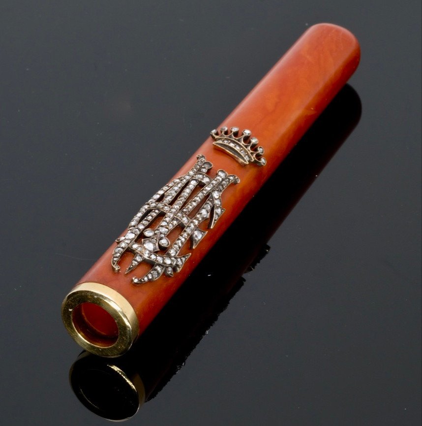 Amber Gold And Diamond Cigar Holder, 19th Century