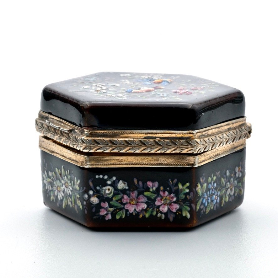 Napoleon III Pill Box Enameled With Birds And Flowers, Vermeil-photo-3