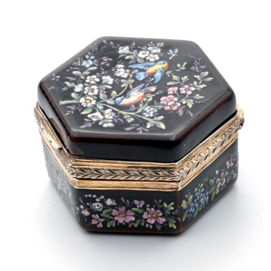 Napoleon III Pill Box Enameled With Birds And Flowers, Vermeil-photo-2