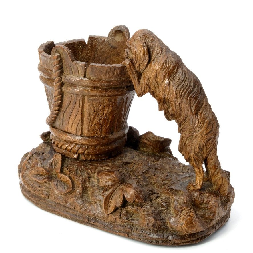 Pyrogène En Bois Sculpté Chien "forêt Noire" 19ème Siècle-photo-2