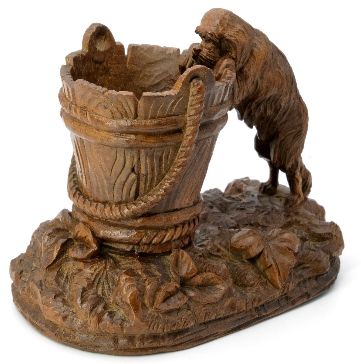 Pyrogène En Bois Sculpté Chien "forêt Noire" 19ème Siècle