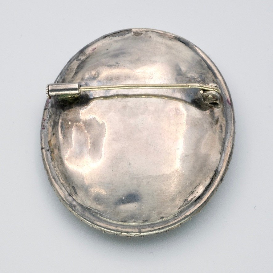 Broche 19ème Siècle émail Miniature Argent Et Perles En écrin, 1840-photo-2