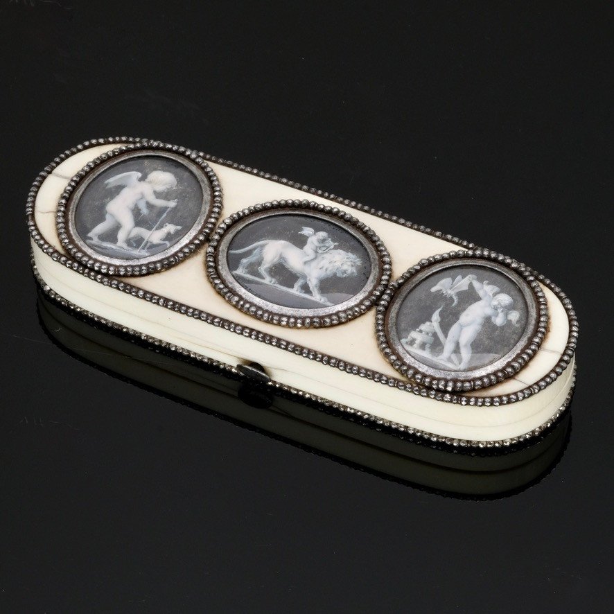 18th Century Ivory Toothpick Box, Grisaille Miniatures In The Spirit Of Gault-photo-3