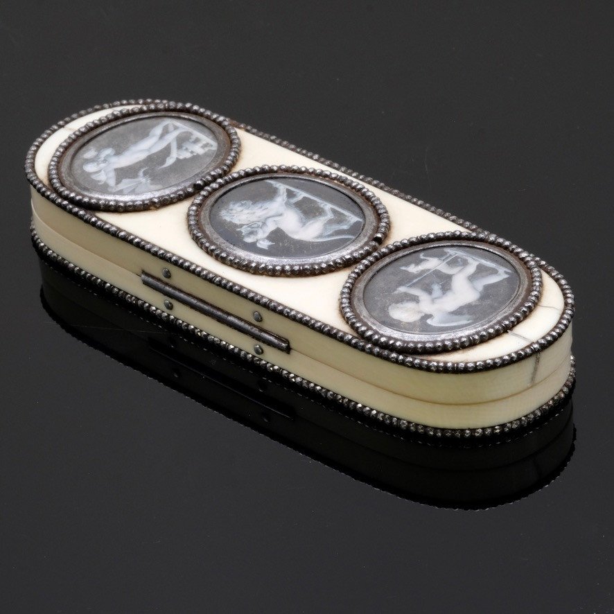 18th Century Ivory Toothpick Box, Grisaille Miniatures In The Spirit Of Gault-photo-2