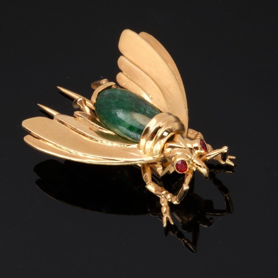 Antique Gold And Emerald Bee Clip Brooch-photo-2