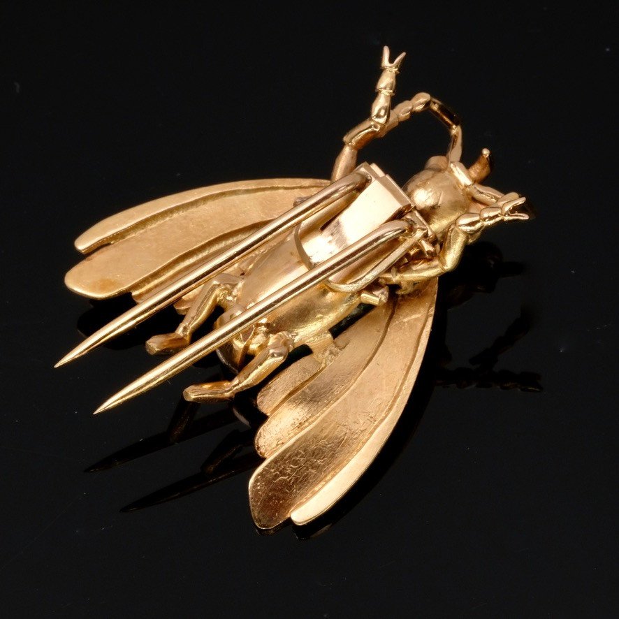 Antique Gold And Emerald Bee Clip Brooch-photo-4