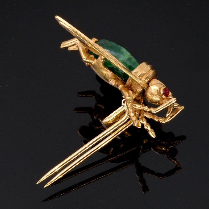 Antique Gold And Emerald Bee Clip Brooch-photo-1