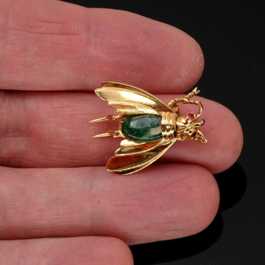 Antique Gold And Emerald Bee Clip Brooch-photo-2