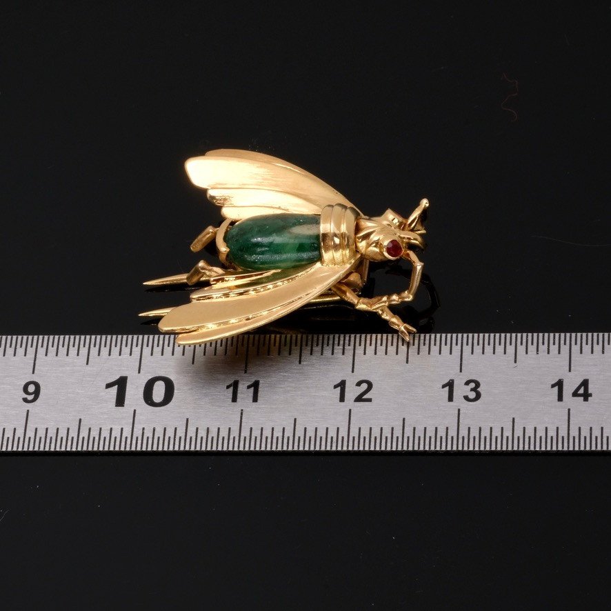 Antique Gold And Emerald Bee Clip Brooch-photo-3